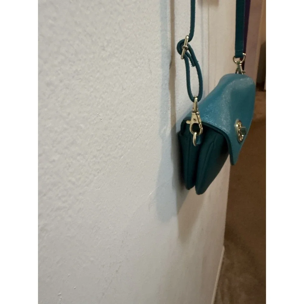 Tory Burch Robinson Turquoise Turn Lock Clutch Crossbody Bag Gold Hardware